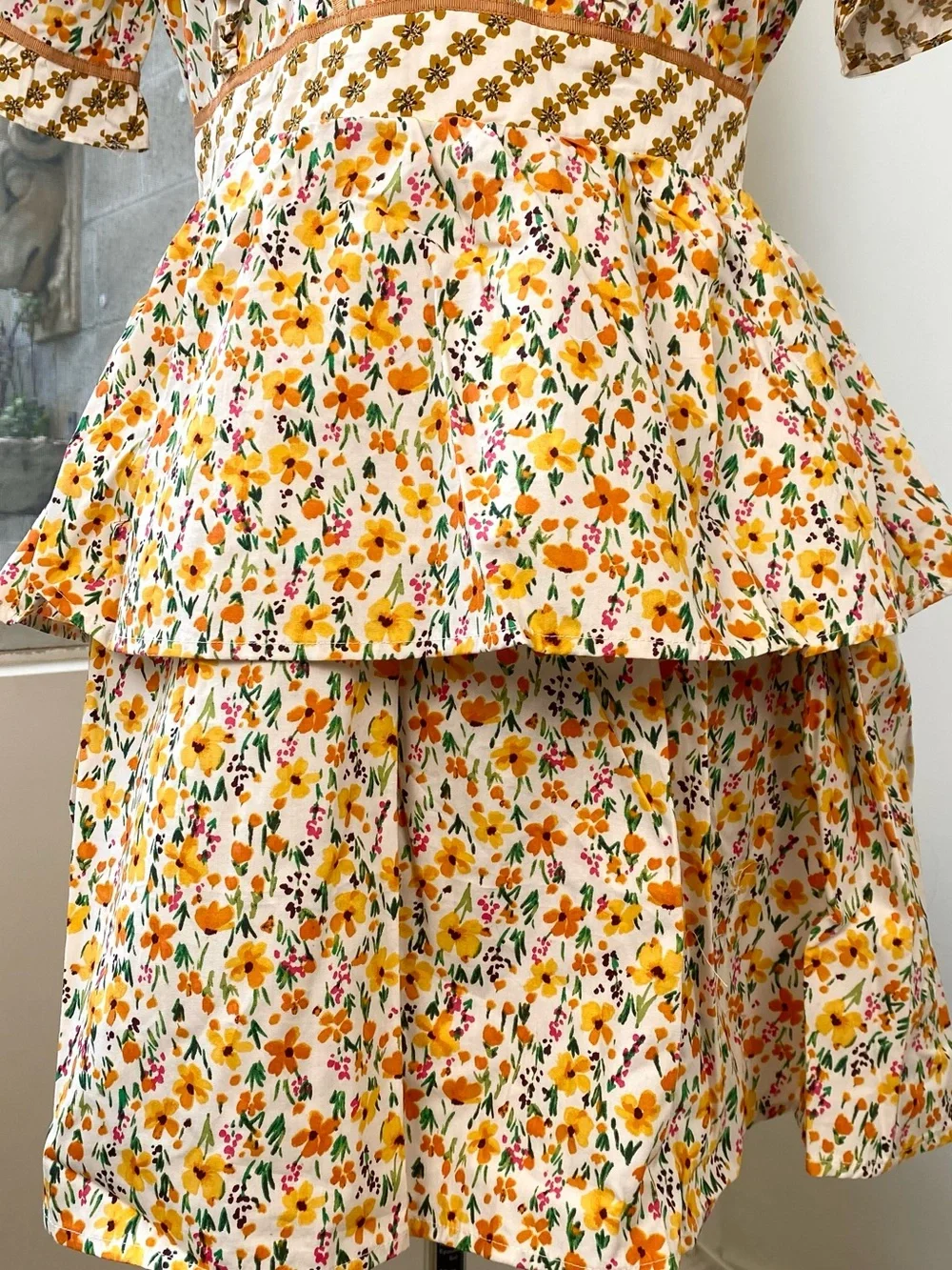 Lost + Wander NWT Spring Sunrise Yellow Multi Floral Tiered Mini Dress, Size M - Picture 8 of 12